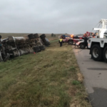 Driver hospitalized in Salina after semi rolls
