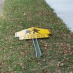 School crossing sign knocked over on Riverside Drive early Thursday morning.