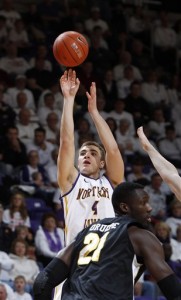 Northern Iowa forward Chip Rank, top, shoots over Wichita State center Ehimen Orukpe during the first half of an NCAA college basketball game on Saturday, Feb. 2, 2013, in Cedar Falls, Iowa. (AP Photo/Matthew Putney)