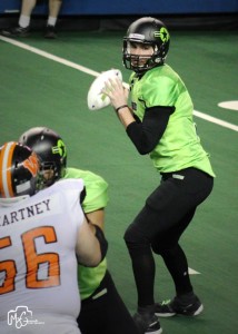 Dane Simoneau has thrown for 8 touchdowns and rushed for 2 more in two games versus Wichita this season. (photo courtesy of Meghan Oliver-Salina Bombers)
