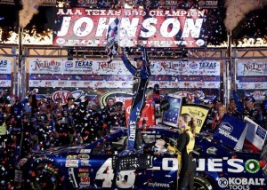 Jimmie Johnson celebrates in victory lane at Texas Motor Speedway. (courtesy Texas Motor Speedway)