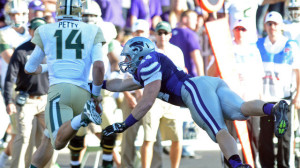 K-State's Ryan Mueller strips the ball from Baylor's Bryce Petty at Bill Snyder Family Stadium in Manhattan, Kansas on October 12, 2013. (Scott D. Weaver/K-State Athletics)