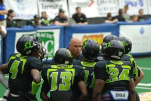 Eric Clayton shown with the Bombers defense. Salina posted a 16-7 record with Clayton on the coaching staff. 