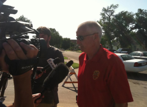 Hutchinson Police Chief Dick Heitschmidt briefs the media on Friday afternoon