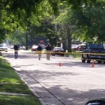 Police were gathering evidence at scene of shooting Thursday.