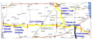 Kanza Rail Trails Conservancy Divisions map KDOT