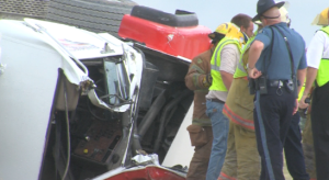 An Ellis County Concrete truck rolled over Wednesday morning as the driver turned left out of the driveway.