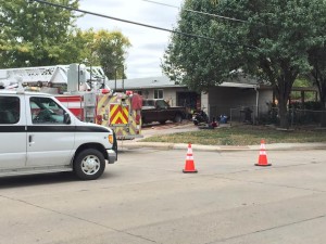 Firefighers extinguished a small fire in this garage Saturday afternoon (Photo by Terry Tebrugge/Salina Post)