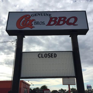 The marquee at Cox Bros. BBQ (Photo by Terry Tebrugge/Salina Post)