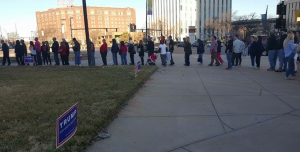 A large line of supporters waits for Trump on Saturday in Wichita- photo courtesy Mark Cowin