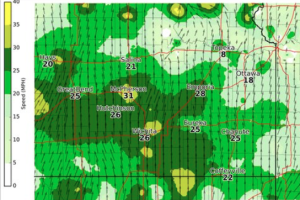 3p.m. Sunday sustained wind gusts image from the National Weather Service