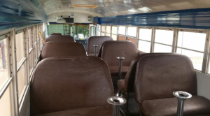 Students taking vocational classes in the Iola school district are remodeling a school bus as a 'traveling bistro' where children who may not have access to healthy food during the summer can get lunch. Tabletops will be installed on the metal posts. COURTESY IOLA UNIFIED SCHOOL DISTRICT 257