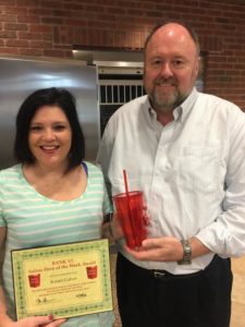 BANK VI President Tom Wilbur presents Kindel Culver with her Hero of the Week Award