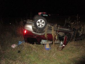 An Ohio man was injured in this rollover accident on I-70 early Thursday morning (Photos: Saline County Sheriff's Office)
