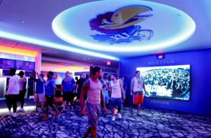 Football players entered their new locker room Sunday night (Photos: KU Athletics)