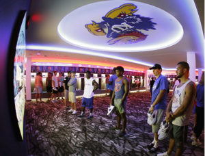 Players watched a multiple view screen in the main area