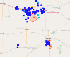 Midwest Energy Power outage map as of 7 a.m. on Wednesday