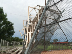 Bleachers tossed by the storm winds- courtesy photo