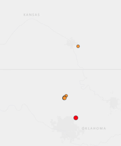 Locations of Wednesday morning quakes -USGS image
