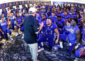 LAWRENCE, Kan. – Head coach and offensive play caller David Beaty orchestrated an offensive output scoring the most points by a Kansas football team since 2010 in his first win as a collegiate head coach during KU's 55-6 win over Rhode Island Saturday evening inside Memorial Stadium.   As a whole, the Jayhawks tossed six touchdown passes, the most since 2007, the year the team won the Orange Bowl. Redshirt junior quarterback Montell Cozart earned the start and completed 18-of-25 passes for 199 yards and three touchdowns. Sophomore signal caller Ryan Willis relieved Cozart on the third offensive series and completed 7-of-9 attempts for 144 yards and two scores.   Six Jayhawks set career-highs in either passing or receiving as KU threw for 399 yards in the contest: Cozart - touchdown passes (3); LaQuvionte Gonzalez - receptions (7) and yards (78); Steven Sims, Jr. - yards (124) and touchdowns (2); Chase Harrell - receptions (2), yards (51) and touchdowns (1); and tight end Ben Johnson also grabbed his first-career touchdown, which opened the scoring for the Jayhawks.   Redshirt freshman Carter Stanley earned the first snaps of his career and completed 3-of-4 passes for 56 yards and a score, the first time Kansas had three quarterbacks throw a touchdown in the same game since prior to the 2006 season.   Kansas also managed to be productive on the ground, as senior running back Ke'aun Kinner bolstered the rushing attack with 69 yards on seven totes along with a score. Sophomore running back Taylor Martin also added a touchdown on six carries for 33 yards as six total KU rushers combined for 171 yards.     As good as the offense was, it was the third phase of the game that got the Jayhawks going early. The special teams unit Beaty placed so much emphasis on improving in 2016 came through on its first opportunity after a three-and-out on KU's first possession, recovering a fumbled punt return 14 yards from the Rhode Island end zone.   After the turnover Cozart delivered a goal-line lob to Johnson for KU's first points of the year.   The defense chipped in next. On Rhode Island's ensuing possession, senior defensive end Damani Mosby forced a fumble around midfield, giving the Jayhawks two fumble recoveries on consecutive possessions.      Willis handled the snaps on KU's third drive and after just three plays threw an 18-yard pass to Gonzalez, who brought down a 50-50 ball in the back corner of the end zone, extending KU's lead by 13 points.     On the Jayhawks' next drive KU's play callers dialed up deep balls for Sims on back-to-back plays. Sims dropped the first in the end zone – the first play of the second quarter - but was true on the second, putting six more points on the board for Kansas, which extended its lead to 20-0.   Rhode Island advanced its way into KU territory for the first time in the second quarter on what became its only scoring drive of the game. A 23-yard touchdown toss cut KU's lead down to 14, at 20-6, with sophomore defensive tackle Daniel Wise blocking the PAT.   Kansas responded after the Rams' score with an eight play, 77-yard drive to push the lead to 27-6 after Martin plunged into the end zone for the first score of his career.   The Jayhawk defense came through once again swarming to the ball on their next possession. Senior safety Bazie Bates IV tipped an errant Rhode Island pass to himself for an interception.   After the pick, the Jayhawks gashed URI for gains of 15, 20 and 17 yards to move the ball down to the nine-yard line, but couldn't convert points from the turnover, missing a 31-yard field goal before going into the half up, 27-6.   After a Rams punt on the opening series of the second half, KU posted a 10-play, 67-yard drive pushing the lead out to 28 points, 34-6. Cozart capped the scoring drive throwing his career-high-tying third touchdown pass of the night, this time a 20-yarder to sophomore wide receiver Tyler Patrick.   KU put its 41st point on the board after Sims blazed past the Rhode Island secondary on a 71-yard touchdown pass late in the third quarter. The catch-and-run for six was Sims' second score of the contest, the most TD receptions in a game by a Jayhawk since 2014.   Kinner put Kansas on the board again with an 11-yard touchdown run, pushing KU's lead out 48-6.   Kansas crossed the 50-point mark with 5:57 to play in the game as redshirt freshman Carter Stanley completed a 13-yard touch pass to Harrell over man coverage in the end zone.   The Jayhawks went on to win by a final score of 55-6.   Kansas won its 11th season-opening contest in the last 14 years and will continue its non-conference slate when it welcomes the Ohio Bobcats to Memorial Stadium for a 1:30 p.m. kickoff on Sept. 11. That game will be televised on Fox Sports Net, but single game and multi-game flex pack ticket deals are available.   Season tickets for the six-game home schedule are now on sale for as low as $115. The Family Season Ticket Plan, which includes two youth and two adult general admission tickets, is $400.   Kansas Athletics is offering a new Pick 2 Flex Pack ticket package for Jayhawk football games for the 2016 season. As part of the Pick 2 Flex Pack ticket option, fans can choose any two of KU's six home games, with Pick 2 Flex Pack plans ranging in price from $105-$120.   For additional information regarding Kansas football tickets contact the Kansas Sales Team by calling 800-34-HAWKS or in-person at the Allen Fieldhouse ticket office. Tickets can also be purchased via KUTickets.com.   Kansas Athletics will also be offering group discounts and unique fan experiences to Kansas football games for any group, business or organization of 15+. To inquire about bringing your group to Memorial Stadium, please contact the Group Sales Department at 785-864-6221 or dpaul@kuathletics.com.   KUAthletics.com: The official online source for Kansas Athletics, Williams Education Fund contributions, tickets, merchandise, multimedia, photos and much, much more. Kansas head coach David Beaty Opening Statement COACH BEATY: Congratulations to all the Jayhawk fans out there. You know, it's hard to win a college football game. I don't care who you're playing. I take my hat off to Coach Flemming and what they're trying to build there. We're in the same spot; we really are. He's fighting with a different type of tool than what we have here. So, I know they're going to get there. He's a quality and class man. And I know they're going to get there. THE MODERATOR: I didn't have my ear against the floor with a glass or anything, but you could hear the kids downstairs coming into the locker room. Can you describe the feel these guys had coming in with smiles on their faces, finally? COACH BEATY: Yeah, it was great to see it and they've been through a lot. And we've asked them to do a lot. And they've done everything we've asked them to do. When you put yourself through the things that they put themselves through, just like all the other student athletes do throughout the country, you've got to feel some success. It's a first step, and it's our first win. And you know, in my time here, but man there's been so many victories that we've shared leading up to this. It's just the first time it came to fruition on the score board. THE MODERATOR: What are some things you take away from this? I want to ask you about the offense, first off. Obviously played a bunch of quarterbacks, but the two that played primarily, Montell (Cozart) and Ryan Willis both played awfully well in leading your offense. COACH BEATY: Yeah, I think they did. It just solidified for us what we saw through fall camp. I think I said it publicly that both of those guys played really well in our system. What we do, there's a lot of freedom to really kind of go with what they see. And I thought those guys had good eyes. Carter (Stanley) played well when we got in there. He came in and did exactly what we told him to do, which is great. But, you know, I take my hat off to the defense. They created turnovers for us. Joe DeForest did a great job on special teams. They created a turnover early that made a big difference in the ball game. You know, but there's a lot of things that we can go to school on. Substitution errors, that's not acceptable. We've got to get that cleared up. That's on us as coaches. We get that cleared up going into next week. You hate seeing those things in the first ball game because they're preventable. But they happen all the time, and they're preventable. And so that's the only thing I come away with that I'm disappointed in. THE MODERATOR: You told us that we'd see a lot of new faces. You got a chance to play a bunch of true freshmen. How big is that for you? COACH BEATY: I think it's big. There's no substitute for experience. I look up out there and I see Bryce Torneden playing a bunch. I see Kyle Mayberry playing a bunch out there late. I see Isaiah rushing off the edge and being hard to tackle and hard to block and guys getting some pass rush on those guys for us. Seeing all the guys play, the young guys, it's good to see that happen. You know, something that I thought was really good was seeing Steven Sims actually use the speed he has. We knew he had that. Just seeing him turn that third gear on was pretty slick. THE MODERATOR: It's always back to work really quick. Do you allow yourself to celebrate at all? COACH BEATY: Oh, absolutely. We're going to celebrate. Winning a college football game is tough. It's difficult. It doesn't matter who we are. We're not going to let anybody steal our joy. And we won, and we're going to enjoy that, but we get back to work for a really good Ohio football team coming in there next week. COACH BEATY: Rock chalk! You dang right I'm happy. Getting the win is a neat deal. And I'm happiest, probably for our players. Those guys, they deserve that. They've been through a lot. We've asked them to do a lot. And man, that's good for them to experience that success. Really, really cool experience in the locker room. And to see them have the heart they had for Shanda (Hayden) and Cole down there was pretty cool. That was pretty dang neat. Q. Why didn't they douse you tonight? COACH BEATY: They know better. We expect to win around here. We have to learn how to do that. And tonight, probably the thing we learned the most is how to play with a lead. We learned a lot of things that we haven't had before. To play with a lead and play with those situations and be able to play situational football when you're in that situation. That sounds easy, but, you know, there was some missed cues late that are -- you know, those are disappointing, because we talk about those things, and we hit those things. To have a ball, you know, fumbled on the punt at the very end there. That should never happen. That should have been a Peter call, and we've got to communicate better. The kid will get better because they learn from it. We haven't been in those situations yet. So there's a lot of things that we can learn from this game. Q. How did you feel the quarterbacks handled the game? COACH BEATY: They knew what was going on when they went into the game, so they were prepared for it. I do think that it helped us, because we had an advantage, and I wasn't going to give it back, and the kids didn't want to give it back. If it wasn't evident tonight, they're very different types of quarterbacks. That was something that we wanted to keep. I thought they handled the rotation very well. And they were for one another. That was the thing I wanted to see the most, to see how close and tight knit that room was. And man, it was really cool to see Ryan root for Montell when he went in there first. And to see Montell do the same thing for Ryan. Watching those guys smile on that sideline was a lot of fun. Q. What kind of a springboard does a season-opening win provide? COACH BEATY: It's huge. You know, we always say this in this room here, a great start makes for a great finish. You've got to get started somewhere. And starting off with a win, half the teams in the country won't do that and half the teams will. That makes the next week, you know, more challenging and difficult. I think the challenge for us now is that we can learn -- you learn a lot of stuff when you don't come out victorious. And there's a lot of things that tend to get covered up when you wind up winning, and we've got to challenge ourselves to make sure we -- we've got a lot of things that we can get better at. We're nowhere near where we need to be, and we know that. But I was pleased with what they did tonight. I'm sure I'm going to look at the tape. It's never has good as you think it is or as bad as you think it is. Q. Talk about the receivers about six touchdown passes and versatility at receiver. COACH BEATY: We have good players, and I look at the huddle, and I look at the guys in the second group, and I'm like, Okay. That's what depth looks like. And there's three or four more over there, that if they would have been able to get in the game, I'm like, Okay. All right. You know? And you know, not just there, but up front. I mean, we've got two really young, baby tackles that played in there today that are very talented guys. I'll be interested to see how they played on tape. Watching Brad move over to center was good to see. We had guys moving around all over the place. That true freshman, (Hakeem) Adeniji, played right tackle and left tackle tonight. I've enjoyed watching that guy develop. And I'll tell you this, I didn't feel his size being a problem at all. We'll see. I'm sure he's got lots of stuff he can get better at. But I like that kid and not just because he's from Garland. Q. Where do you see the rotation going from here as far as next week? COACH BEATY: We'll go back and we'll look at the tape and we'll see who handled the minute details the best. Both of them performed at a very high level, you know? And it's one of the deals where we still have competition going. We're trying to win the Big 12, and for us to be able to do that, we've got to take one game at a time. And right now, until one guy completely separates himself, you know, we'll continue to rotate quarterbacks if we need to. You know? Q. How long would you be able to wait? Could it be an all-season thing, if it played out that way? COACH BEATY: I don't know, to be honest with you. We're not trying to look that far down the road. I know this: The majority of the teams in the Big 12 last year needed a second quarterback. And right now, just seeing those guys play tonight, there's -- you know, all three of those guys handled the procedure really, really well. And you know, we've got a long way to go. We didn't have a lot of pressure on us tonight, so it will be interesting to see how they handle pressure and blitz. We didn't see a lot of that tonight. Q. Right there at the end of the first half, back-to-back time-outs followed by a penalty that made the field goal attempt tougher? COACH BEATY: The teaching lesson is just attention to detail with everybody within our program. I'm talking about coaches, players, myself. We're all accountable for that. You know? That's a coach's nightmare. When I look up out there and we've got 12 guys coming out of the time-out, I'm sure our fans were extremely upset, and I was, too. That can't happen. That is inexcusable. And we have a plan in place, and the plan failed us, and we've got to go back and really work at those details and make sure it doesn't happen again. I would rather it happen in a win than a loss, but we already know that. We already know how it works, and that's what's disappointing to me. We did do a lot of things that the plan did work, that handled certain situations. So, you've got to take it a little bit with a grain of salt as you go, but you've got to go with it. Q. Do they have expectations now that they're going to be a lot better than they were last year? Do you feel they were able to prove that a little bit tonight? COACH BEATY: I do. I know the look in the eye of those guys on the side over there. I just saw how our guys looked at the offensive line tonight and how the offensive linemen looked in the huddle. That was a really big difference for me. The other thing is they didn't get in our red zone any. They scored on one, they were outside the red zone. They were 0 of 0 in red zone attempts, and we were 6 of 8. That was something we put a lot of stress on. Third down, we were 6 of 11 and they were 4 for 15. That was a major area we had to improve on from last year. That's a nice start. We should have been better than that on offense, but we weren't. It was good to see our new punters come in and do a good job of flipping the field for us. You know, total offense, I thought we did a pretty decent job and we had high expectations to put a lot of offense up. The two turnovers, both could have been prevented. Q. Does it make it easier to rotate quarterbacks because of the offensive system? COACH BEATY: Primarily. The system is taught the same. Late in the game there, you know, I'm so happy for Carter Stanley. You've heard me talk about this guy. I love this guy. He is gamer. He's got an intensity about him. I love watching him go down there and score. If we get heavy boxes and you're going to heavy box and blitz us, our offense says to do certain things. He just was doing what our offense says to do. We had a long talk about being situationally aware. Because we've been in that situation before, too. I'm disappointed in that, but as a coach, he's a young quarter back and I've got to teach him. But I'm still happy for him because his training took over. Heavy box, press man, let's go. And that's what he did. He executed and chase did a great job getting his touch down. Q. What did you think of the fans rushing the field? COACH BEATY: I didn't know what to think of it, Jesse, when I first saw them, because I wasn't sure where they were going, but man, it made my heart proud to see where they went. They didn't go over to the goal posts. We got to have higher standards here. Would never rush that court at Allen Fieldhouse. Other places do that but we don't. We don't need to do that here. We need to do exactly what they did. Our students were phenomenal tonight. I mean, we felt them. We saw them. Our crowd was outstanding. And you know what? It's a lot of fun for them when they get to see some things that are positive going on out there. As much as I'm happy for our kids, I'm happy for our fans. They deserve it. They've been through a lot. Q. Coach, after so much adversity last year, what's this mean to you? Just winning a football game? COACH BEATY: I've never been through what we went through last year. That's hard. That's very -- personally, it's difficult. I got emotional with those guys. It's just hard. So, obviously, I'm overjoyed for them. Sorry. We don't want to wait. We want to win. But I was proud of those guys. And you know, for me, more than anything, we can't make too much of it. It's just one game. I know that you can't argue and you can't throw away the fact of what we had coming into this game. And I get that. But, you know, there's going to be a lot made about the situation from people, and hey, we don't listen to the noise. We just try to focus on getting better ourself. And we will. We've good a really good football team coming in here next week and we got to get ready. He is one of my coaching heroes, and I'm about to coach against him. I never thought I would be coaching against Frank Solich, to be honest with you. We've got to get ourselves ready to go because they win and they win a lot. So we better get ready to go. And our guys understand that. Q. A punt in our offensive possession? Punt on fourth and one to keep the drive alive. Did everybody loosen up after the key plays? COACH BEATY: I think so. I think that jump started us. That turnover on a punt was a big, big play. Our guys did a good job of being down there and they were there to pounce on the fumble when it took place. I said a long time ago, there's a lot more games lost than won. The mistake we made late really kind of nullified the mistake that they made early, and we can't have that happen. We're better than that. I know Coach Fleming feels the same way. We're better than that. We just didn't do a good job there. And I know they'll get better moving on, too. Q. How have you seen Ryan and Montell and their relationship grow? COACH BEATY: You know that whole room is great. That room is outstanding. We're not going to make it about Ryan and Montell because it's not. It's about Ryan, Montell, Carter, Keaton (Perry). It's about Tyriek (Starks). Those guys are very close knit, and they know if you're going to play in this offense with us, you've got to be for one another. And I watch for anything that tells me something different. If you're not, you don't have to leave, you just can't stay here. You're not going to be with us. You've got to be for one another. Every one of them are going to get their opportunity. And they know when their time comes, it's going to be a by-product of their hard work. It was good to see Ryan handle himself so well, because he did not know until this afternoon that he was not starting. And it was just another learning piece for him as well as Montell. I mean I saw Montell just -- his eyes welled up when he looked over at Ryan. You know, and both those guys kind of hugged and shared some pleasantries, but it was good to see those guys be for one another. Q. When did Montell find out? COACH BEATY: The same time, right there at the same time. We just told them both to be ready. Thanks guys. Appreciate y'all. FastScripts Transcript by ASAP Sports Kansas redshirt junior quarterback Montell Cozart On the outcome of the game: "Definitely, props to Rhode Island and their staff. Those guys did some great things. We trust our coaching and we know that when we go out there everything will fall into place. We just had to play the game and make routine plays."   On alternating at quarterback with Ryan Willis. "It was great. Coach Beaty and the staff let us know that we were going to be doing that, and we're for one another. We're all about wins, so at the end of the day that's what it's all about."   On winning the season opener: "It was great, it was great to celebrate in the lockerroom. It's something we haven't experienced in a while, so we're all humbled and we're looking forward to next week."   On Coach Beaty: "Last year, everybody knows the story, and coming off of that Coach Beaty getting his first one, it was real special. It was special for all of us and I know it's special for him. We owe it to him. He's come in and we've done nothing but follow his lead, and he's leading us to great things."   Kansas sophomore wide receiver Tyler Patrick On the reaction of the fans: "It means the world to us, for them to just come out and support us. On Fan Day we had a big showing, it was just great to see that and great to see them stay for the whole game. We really appreciate them and we're going need them going forward. So thank you all for coming."   On five different receivers scoring the six touchdowns: "You can just plug anyone in at any point and feel completely comfortable that they're going to get the job done. Everyone is just making everyone better and competing every day and that's a really good thing"   On his favorite moment outside of his own touchdown: "By far Steven Sims, when he caught that screen, I could just tell as soon as I got my block and looked over. I just saw him hightailing to the endzone. I knew without a doubt he was going to score. I probably ran down there as fast as I could to catch him but that was an awesome play." Kansas senior safety Fish Smithson On the feeling of starting the season with a win: "It feels great. Last season was tough since we didn't get a win. We had to work hard in the offseason with conditioning and throughout the summer. I'm glad we could show the fans what we put together." On the locker room environment: "It is a bit different obviously. There were a lot of smiles but we still have to be serious. We can enjoy this win but tomorrow we start getting ready for Ohio. But the environment is great because we are all together. It was a good win but there are obviously things that can still be improved. It feels good to get a win."   On the impact of an opening win on the rest of the season: "It means we got a win in the win column. All it means is that we are 1-0. Going into next week it is a whole different team and whole different ball game. We have to come in ready to defend the stadium like we did tonight."   Kansas sophomore defensive tackle Daniel Wise On the feeling of starting the season with a win: "It feels good. We worked hard all offseason and throughout fall camp. We had to be prepared and listen to what coach was saying. It feels great to get a win."   On most important changes coming into the season: "The coaching staff changed a lot. There is not one specific thing that you can say changed. We just had to keep listening to what coach was saying and had to go with it."   On his individual performance: "I couldn't do it by myself. Thanks to the guys to my left and right Damani [Mosby], [Anthony] Olobia, Dorance Armstrong Jr., and all my guys. I can't take credit for it myself but I feel great."   On the feeling of the locker room: "After the win it was really joyful, especially with the drought last year going 0-12. We have to be focused and be prepared on what we need to do when we get out there."   On the impact of the win on the rest of the season:  "It's just nice to get off on a good foot." Rhode Island head coach Jim Fleming On what he was looking to work on coming into the game: "We were looking to come in and win, execute and play cleanly. We did none of the above. There were some ugly things that happened out there, but we'll try to find some positives out of it. We're getting into our conference (play) and we'll see where we go from there. I think we played very poorly for what we're capable of and as a result we got spanked a little bit by Kansas. Hats off to them, they were better prepared than us and had their way. We'll pick up the pieces and see from there."   On the absence of junior RB Harold Cooper: "He got an ankle injury early on, it was probably during the kickoff. We had two mistakes early that he made on special teams that hurt us both ways. We wanted to let him try the field and that hurt us and turned into the opening touchdown. Then on the kickoff returned that ensued, he didn't pick it up and we got creased down inside the 20 and he rolled his ankle a little bit. I thought (junior RB T.J. Anderson) came in, ran hard and did some good things. And (junior RB Markey Clarke) did some good things."   On what Rhode Island can work on: "Until you evaluate the film, there are a million things I can say that may be right or wrong. The cleanliness of our operation needs to come a long way. We need to be able to compete in the short passing game. I thought there were some bright spots in the running game, we found some creases. We've just got to find some more explosion plays." Rhode Island Senior LB Adam Parker On playing a Power 5 school: "We were confident. We looked at the record book and saw they didn't have too much success (last year) but you still have to respect them. The Big 12 is the Big 12, 0-12 in the Big 12 is different  than in the CAA so they automatically get that respect."   On what KU did that Rhode Island couldn't control: "I think it was one of those things where you've got a lot of rookies in there that didn't have a lot of experience. This is their first time out there, bolts are flying. Playing in front of 50,000 fans in your first (game) adds an element of pressure. I think with more experience they'll get over that and we'll be able to overcome this loss."   On the absence of junior RB Harold Cooper: "I'm not too sure, I hope he recovers from whatever it was, I didn't get a chance to talk to him. We definitely need him to get back strong so hopefully it's nothing too serious. As an all-conference type of player, he definitely would have helped a lot."   On what to work on for the next game: "We're going to look at the film and learn from it. Obviously, we would have liked to have had a different outcome today but now we're getting into conference play which adds another element of focus and hard work that we're going to look forward to."   Postgame Notes SERIES INFORMATION •First Meeting •Attendance: 26,864 KANSAS CAPTAINS: QB Montell Cozart, LB Joe Dineen Jr., RB Ryan Schadler, S Fish Smithson DEBUTS AT KU: Freshman OL Hakeem Adeniji, freshman DE Isaiah Bean, freshman WR Keegan Brewer, junior DT DeeIsaac Davis, junior RB Denzell Evans, freshman CB DeAnte Ford, junior WR LaQuvionte Gonzalez, redshirt-freshman WR Chase Harrell, freshman RB Khalil Herbert, junior DT Isi Holani, freshman safety Mike Lee, sophomore LB Keith Loneker Jr., freshman LB Maciah Long, junior P Cole Moos, redshirt-freshman OL Mesa Ribordy, redshirt-freshman QB Carter Stanley, redshirt-freshman TE Jace Sternberger, freshman S Bryce Torneden FIRST TIME STARTERS AT KU: •Offense: OL Hakeem Adeniji, WR LaQuvionte Gonzalez, OL Mesa Ribordy •Defense: DT Isi Holani, LB Osaze Ogbebor Miscellaneous: •Coin toss: Rhode Island won the toss and deferred to the second half. KU received and defended the north end zone. TEAM NOTES •Kansas' all-time record improved to 580-610-58 •Kansas improved to 72-48-7 in season openers. •As a team KU's 399 yards through the air were the most since airing it out for 498 yards against Missouri in 2009. •Kansas' 570 yards of total offense are the most since racking up 576 yards on South Dakota State in 2015. Prior to that, KU hadn't posted more than 570 yards of total offense since 2009. •The Jayhawks put their most points on the board since a 76-point outburst against Nebraska in 2007. •It had been nearly five years since Kansas scored 40 or more points (45, vs. Northern Illinois 2011). •Kansas pass throwers connected on six touchdowns in the contest, the most by a Kansas team since also tossing six against Nebraska in 2007. •The Jayhawks' 49-point margin of victory was the largest since defeating Florida International, 55-3, in 2007. •Five different receivers caught a touchdown pass - a first since a quintet of receivers also hauled in touchdowns against Central Michigan in 2007. •KU won its 30th home, nonconference contest since 2003 and improved to 30-5 overall against opponents outside of the Big 12 Conference. •Kansas improved to 3-1 in games played on Sept. 3. •The Jayhawks are now 34-14 in home night games (6 p.m., or later kickoff) since permanent lights were installed at Memorial Stadium in 1997. •KU has scored at least 20 points in 13 of the last 14 season openers. •Kansas averaged 7.8 yards-per-play against the Rams. OFFENSIVE NOTES •Kansas quarterbacks Montell Cozart, Ryan Willis and Carter Stanley combined to complete 74 percent of their pass attempts (28-of-38). The last time KU signal callers completed a higher percentage of passes happened against Colorado in 2010 (23-of-28, 82 percent). •Six Jayhawks set career-highs in either passing or receiving as KU threw for 399 yards in the contest: Cozart - touchdown passes (3); LaQuvionte Gonzalez - receptions (7) and yards (78); Steven Sims, Jr. - yards (124) and touchdowns (2); Chase Harrell - receptions (2), yards (51) and touchdowns (1); and tight end Ben Johnson also grabbed his first-career touchdown, which opened the scoring for the Jayhawks. •Junior wide receiver LaQuvionte Gonzalez played in his first game since December 29, 2014 (614 days). •At 9:51 in the first quarter, junior tight end Ben Johnson caught his first career touchdown pass to give Kansas the early 7-0 lead. •With 6:43 left in the first quarter Gonzalez caught a 18-yard touchdown pass from sophomore quarterback Ryan Willis. •That touchdown was the first for Gonzalez in 728 days (September 6, 2014). •In the second quarter, senior fullback Michael Zunica caught the first pass of his career - a 22-yard strike from Cozart. •With 8:08 to play in first half, sophomore running back Taylor Martin rushed for his first career touchdown - a one-yard carry. •KU's 27 points in the first half were the most since the Jayhawks tallied 27 in the first two quarters against Texas Tech in 2011 (Oct. 2). •Cozart tied his career high of three touchdown passes with a 20-yard pass to sophomore wide receiver Tyler Patrick with 9:18 to play in the third quarter. •Gonzalez' seven grabs is more than he had in all of 2014 at Texas A&M and is a career high, while his 78 yards bested his previous career best by 21 yards (57). •With 2:47 left in third quarter, sophomore wide receiver Steven Sims Jr. hauled in a career long 71-yard touchdown pass from Willis. •That was also the longest touchdown pass of Willis' career. •With seven minutes to play in the game, redshirt-freshman quarterback Carter Stanley completed back-to-back passes - the first two of his career. •Redshirt freshman wide receiver Chase Harrell hauled in the first pass for his first career catch for 38 yards with just over six minutes to play. •On the ensuing play Harrell grabbed the second from Stanley for the first touchdown reception of his career. •In his first game orchestrating the plays for the Jayhawks, head coach David Beaty led KU to 70 plays, 570 yards, 399 passing yards, 171 rushing yards and eight touchdowns. DEFENSIVE NOTES •Kansas held the Rams to just 49 passing yards - the fewest by a Kansas opponent since Oklahoma threw for 39 in a downpour in Norman in 2014. •Senior defensive end Damani Mosby forced the first fumble of his career at 6:45 in the first quarter. •Sophomore defensive end Dorance Armstrong Jr. recovered that fumble, the first of his career. •Senior safety Bazie Bates IV intercepted the second pass of his career with 4:16 to play in the first half. •Sophomore linebacker Osaze Ogbebor recorded a career-high four tackles •Senior safety Fish Smithson lost his streak of six-straight games with 10 or more tackles after a four-tackle performance against the Rams. SPECIAL TEAMS NOTES •Sophomore defensive end Daniel Wise blocked a URI extra-point attempt at 10:36 in the second quarter- that was the second blocked kick of his career.