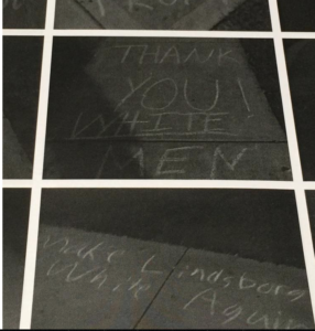 Among the messages chalked on the Bethany College campus was one that read “Make Lindsborg White Again.”