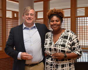 Faculty/staff category, Shawn Alexander, associate professor of African and African-American studies and director of the Langston Hughes Center and Student category, Jyleesa Hampton, graduate student in communication studies-photo Univ. of Kansas