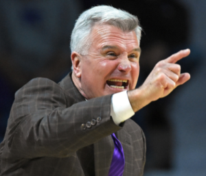 Coach Weber shouts instructions from the sideline during Tuesday's win-photo KSU Athletics